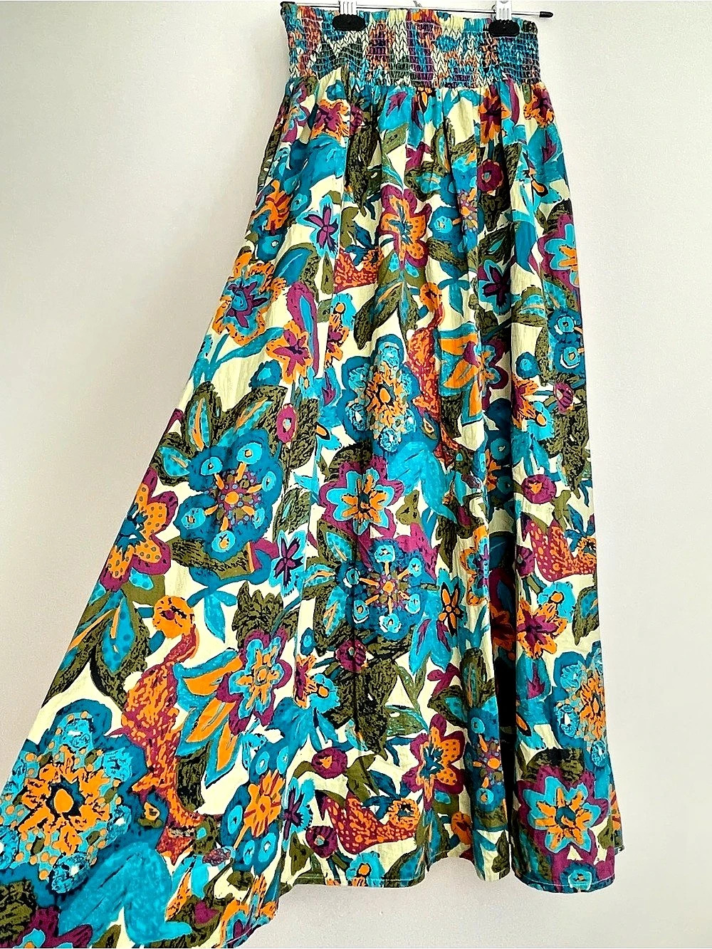 House of Harlow Floral 100% Cotton Maxi Skirt in Blue & Orange Size Small